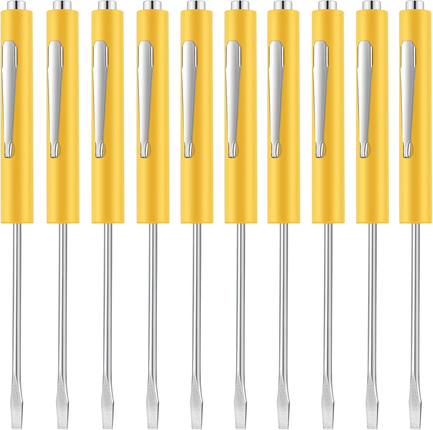 10 Pieces Pocket Screwdriver Mini Tops and Pocket Clips Magnetic Slotted Small Screw Driver with a Single Blade Head for Mechanical, Electrician(Yellow) - Image 1
