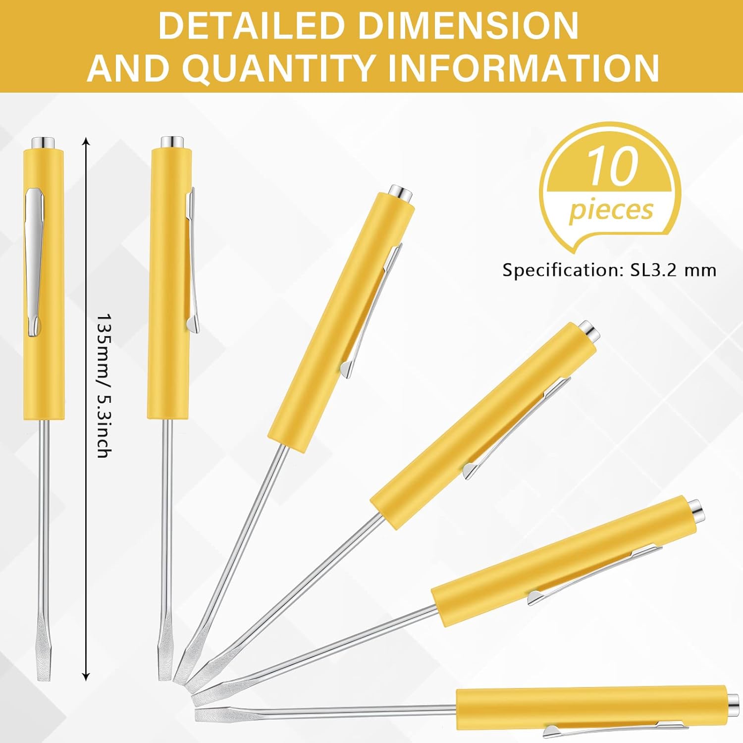 10 Pieces Pocket Screwdriver Mini Tops and Pocket Clips Magnetic Slotted Small Screw Driver with a Single Blade Head for Mechanical, Electrician(Yellow) - Image 2