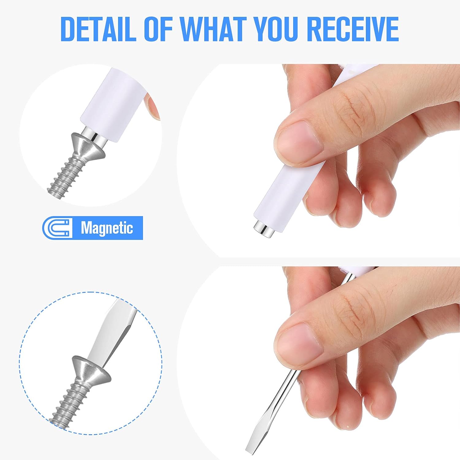 10 Pieces Pocket Screwdriver Mini Tops and Pocket Clips Magnetic Slotted Small Screw Driver with a Single Blade Head for Mechanical, Electrician(White) - Image 3