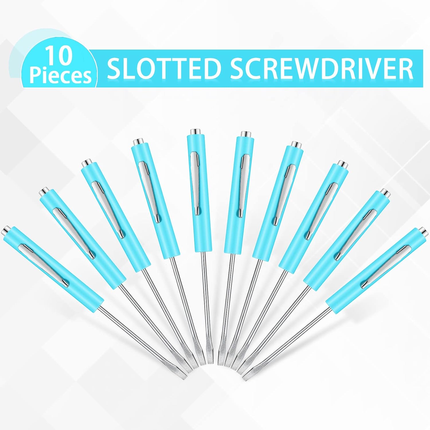 10 Pieces Pocket Screwdriver Mini Tops and Pocket Clips Magnetic Slotted Small Screw Driver with a Single Blade Head for Mechanical, Electrician(Light Blue) - Image 2