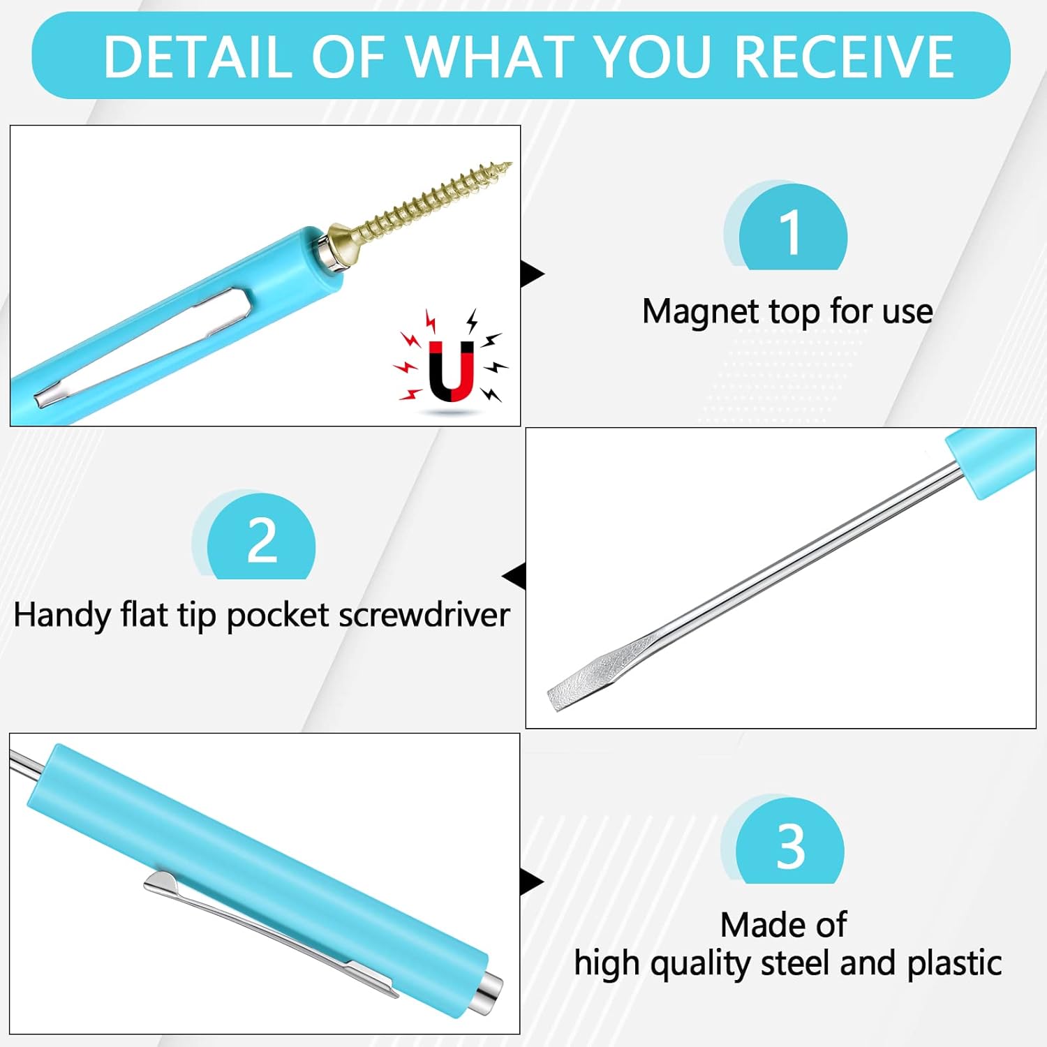 10 Pieces Pocket Screwdriver Mini Tops and Pocket Clips Magnetic Slotted Small Screw Driver with a Single Blade Head for Mechanical, Electrician(Light Blue) - Image 4
