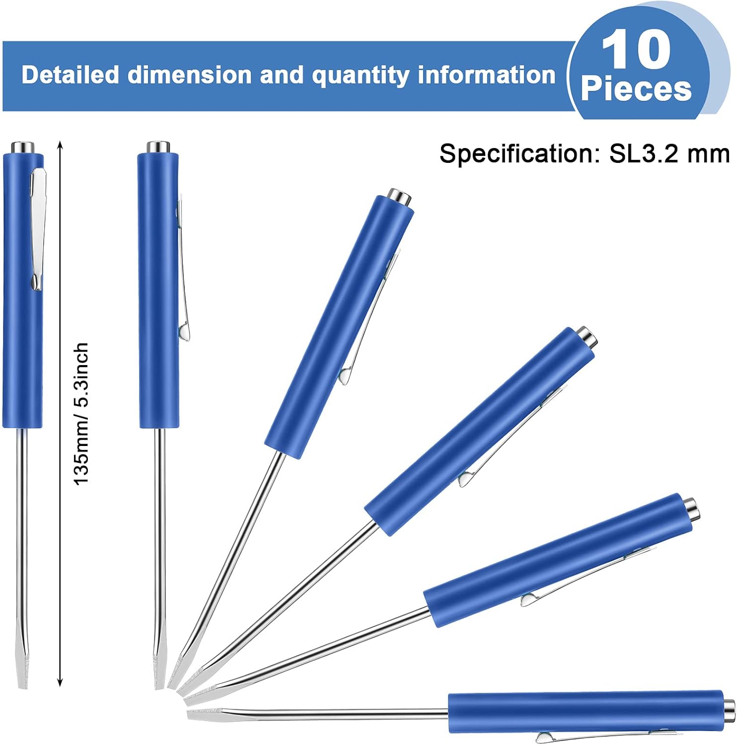 10 Pieces Pocket Screwdriver Mini Tops and Pocket Clips Magnetic Slotted Small Screw Driver with a Single Blade Head for Mechanical, Electrician(Blue) - Image 2