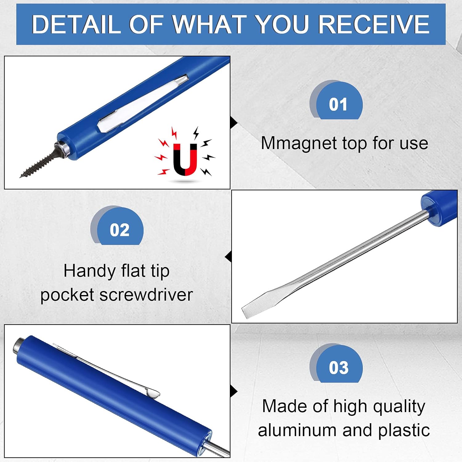 10 Pieces Pocket Screwdriver Mini Tops and Pocket Clips Magnetic Slotted Small Screw Driver with a Single Blade Head for Mechanical, Electrician(Blue) - Image 3