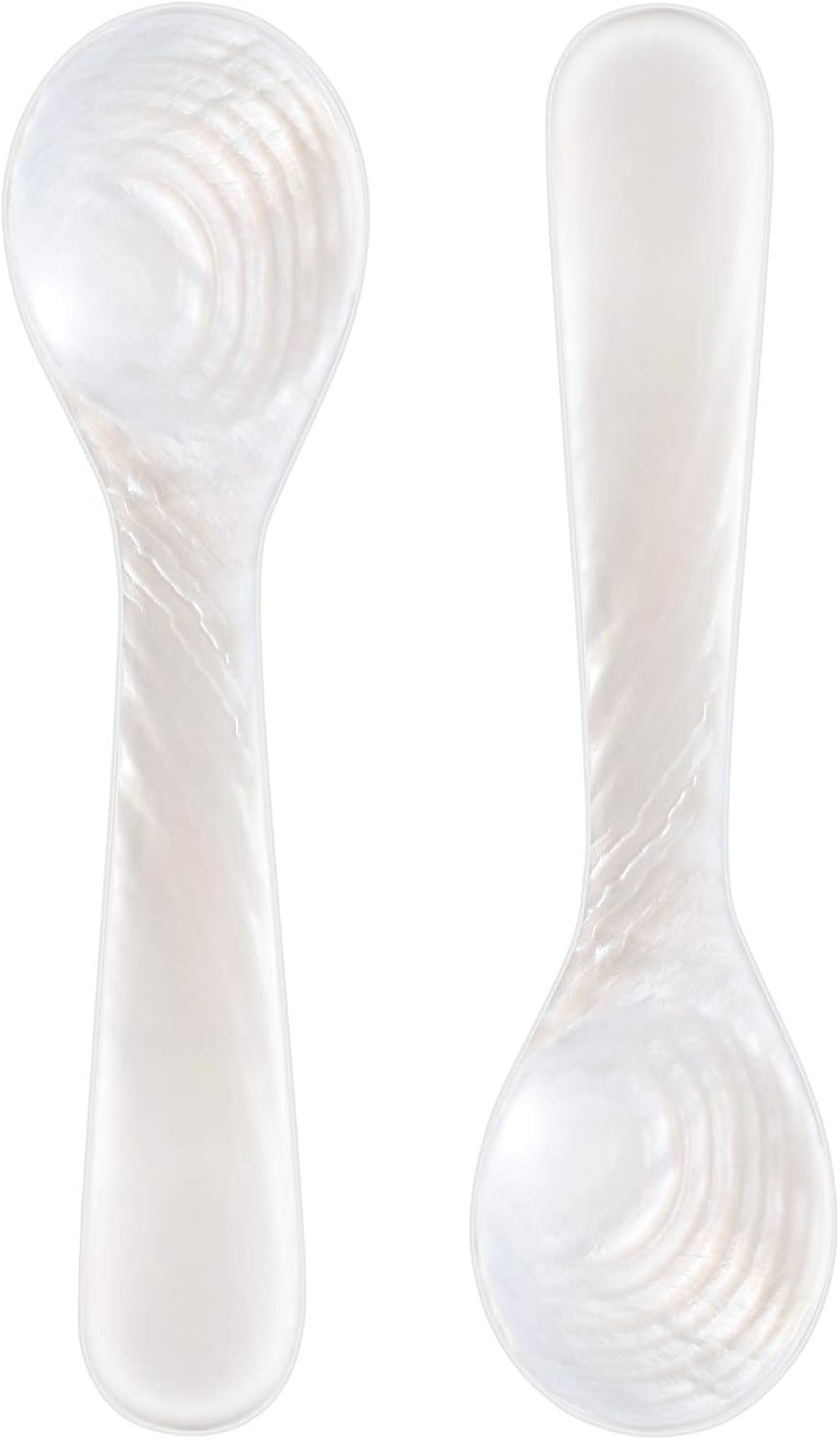 2 Pieces Set of Caviar Spoons Mother of Pearl Spoons with Handcraft Round Handle for Caviar, Egg, Ice Cream, Coffee, Kitchen, Restaurant for Serving Caviars (9cm/3.54 Inch) - Image 1