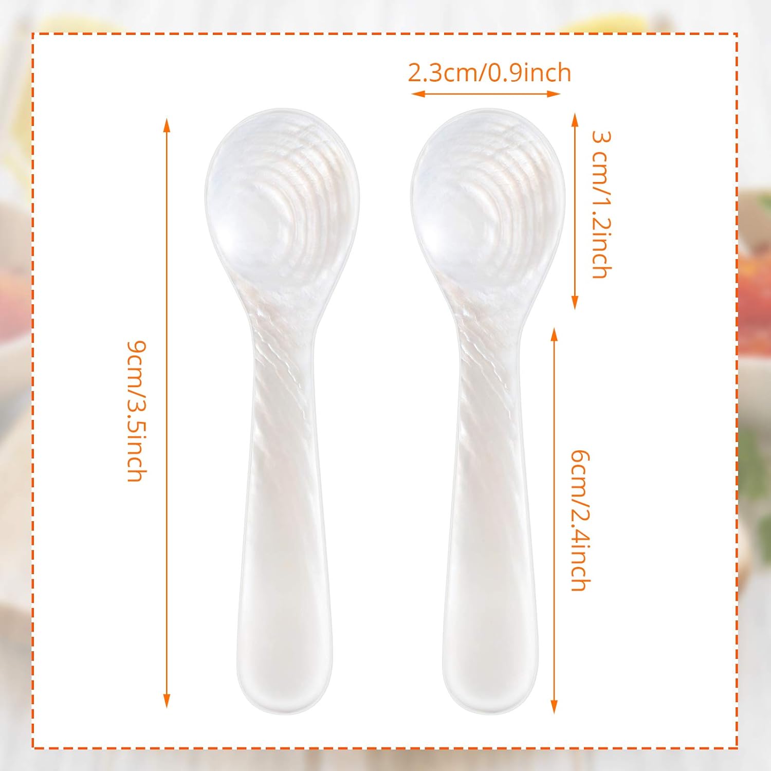 2 Pieces Set of Caviar Spoons Mother of Pearl Spoons with Handcraft Round Handle for Caviar, Egg, Ice Cream, Coffee, Kitchen, Restaurant for Serving Caviars (9cm/3.54 Inch) - Image 2