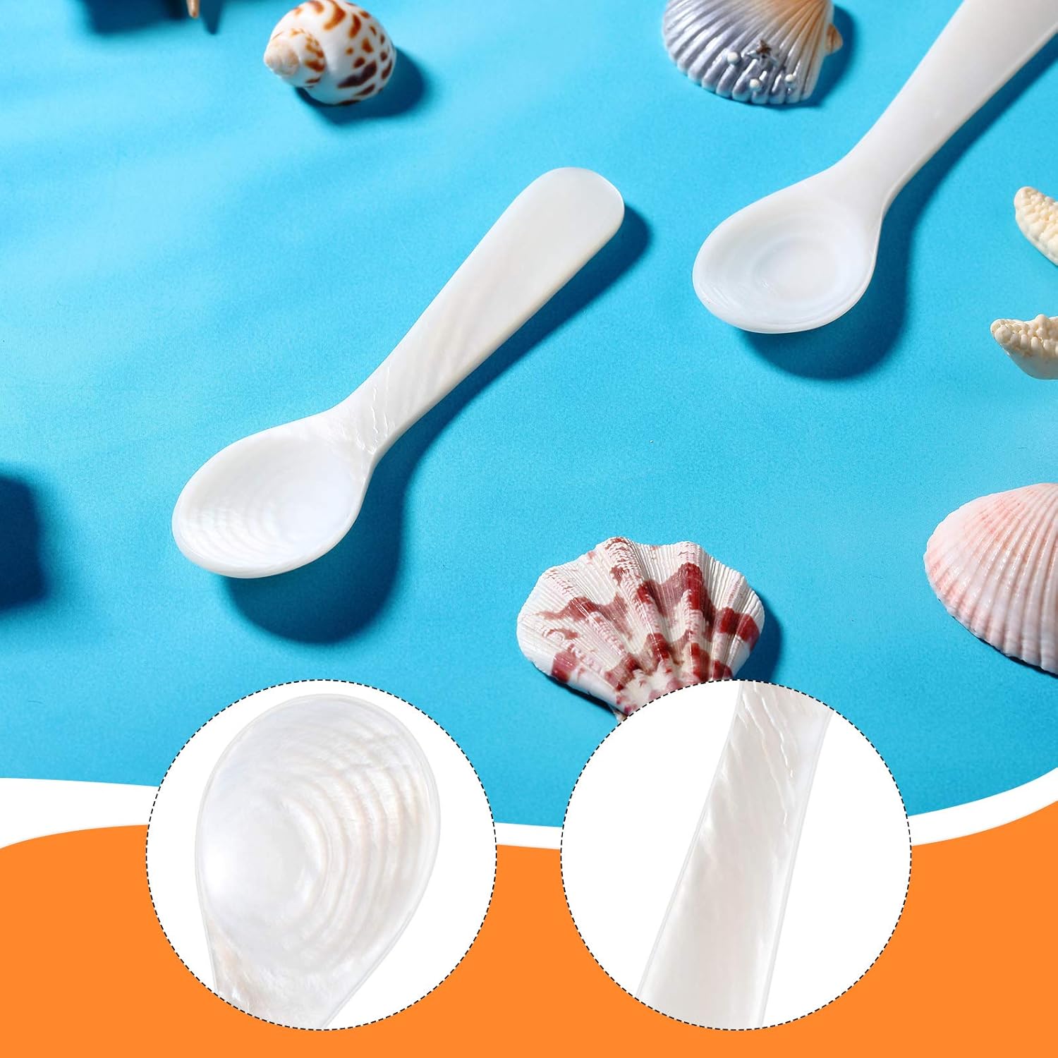 2 Pieces Set of Caviar Spoons Mother of Pearl Spoons with Handcraft Round Handle for Caviar, Egg, Ice Cream, Coffee, Kitchen, Restaurant for Serving Caviars (9cm/3.54 Inch) - Image 4
