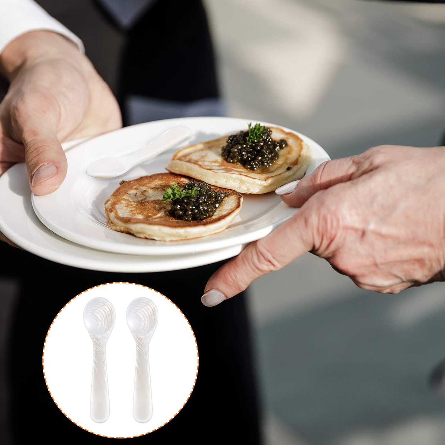 2 Pieces Set of Caviar Spoons Mother of Pearl Spoons with Handcraft Round Handle for Caviar, Egg, Ice Cream, Coffee, Kitchen, Restaurant for Serving Caviars (9cm/3.54 Inch) - Image 6