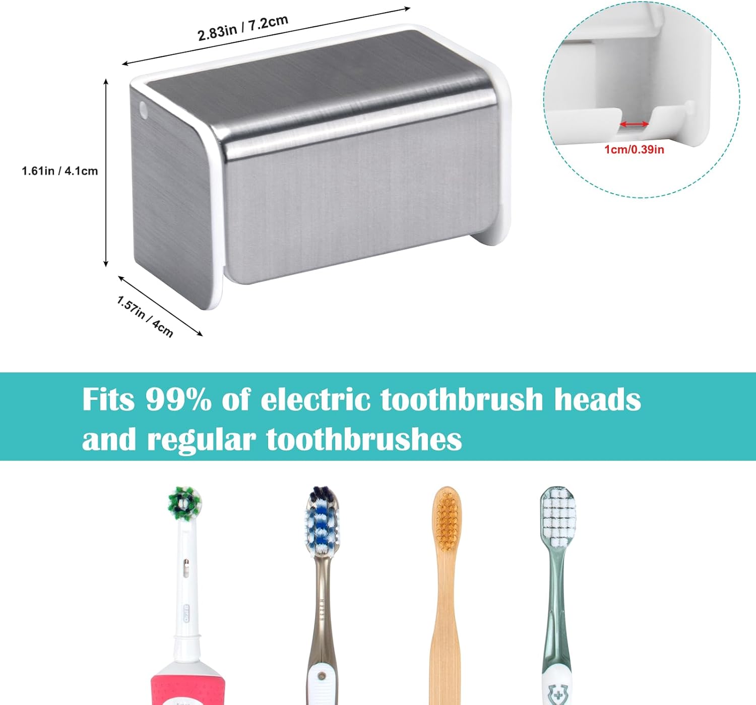 2 PCS Toothbrush Holders Wall Mounted with Cover, Electric Tooth Brushing Holder for Bathroom, 2 Slots Self Adhesive Toothbrush Organizer for Family, Kids (2, Brushed Silver) - Image 5