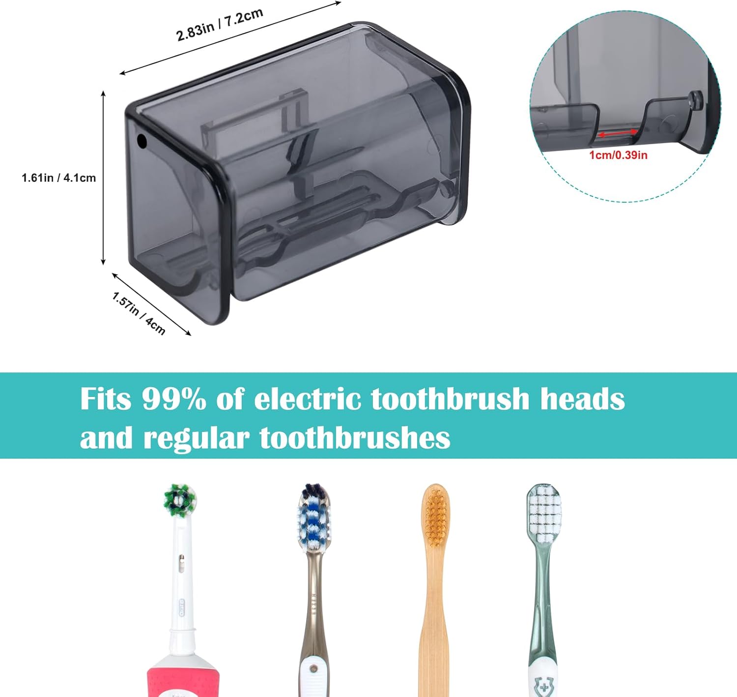 2 PCS Toothbrush Holders Wall Mounted with Cover, Electric Tooth Brushing Holder for Bathroom, 2 Slots Self Adhesive Toothbrush Organizer for Family, Kids (2, Transparent Black) - Image 5