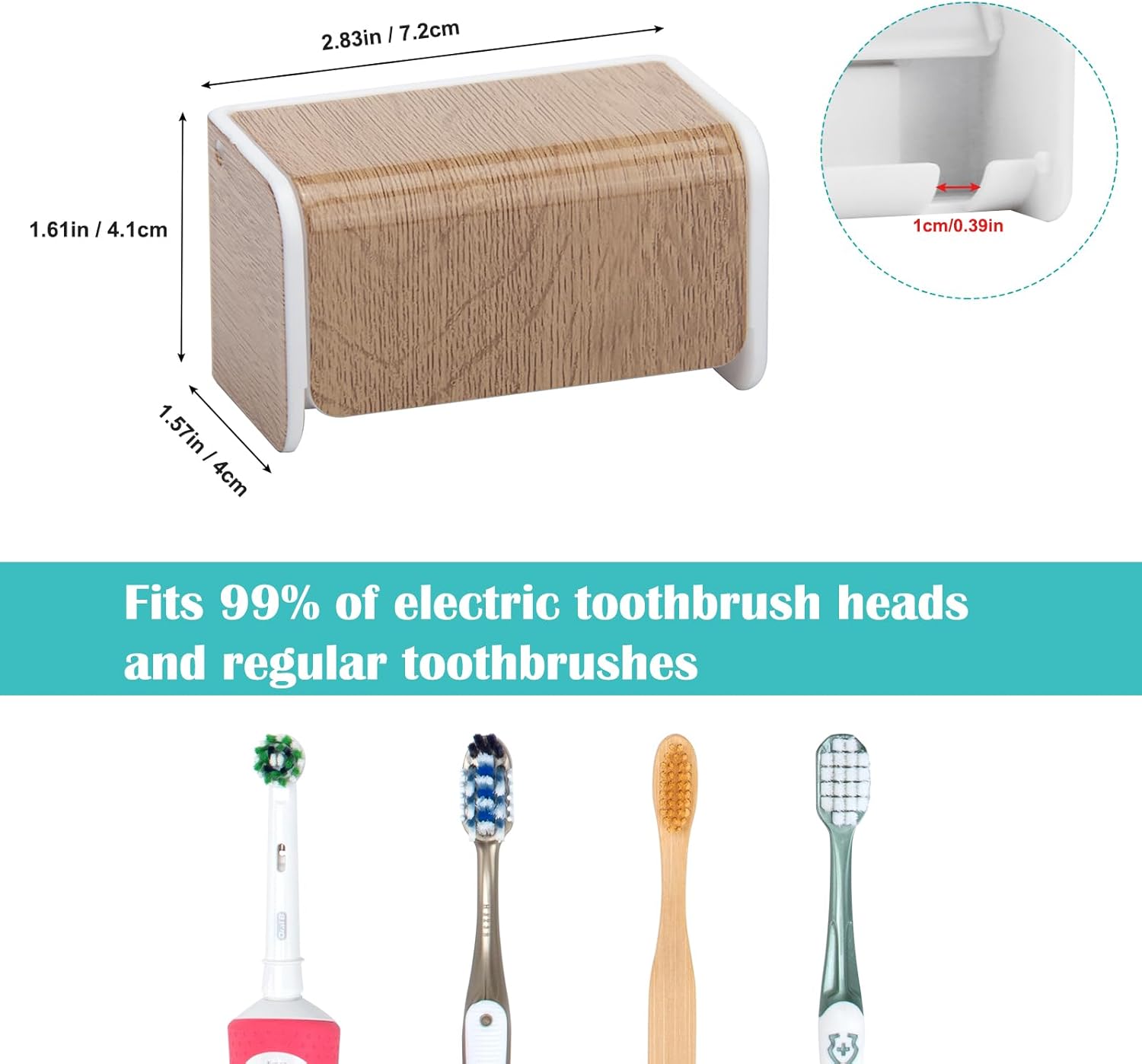 2 PCS Toothbrush Holders Wall Mounted with Cover, Electric Tooth Brushing Holder for Bathroom, 2 Slots Self Adhesive Toothbrush Organizer, Toothbrush Stand for Family, Kids (2, Wood Grain) - Image 5