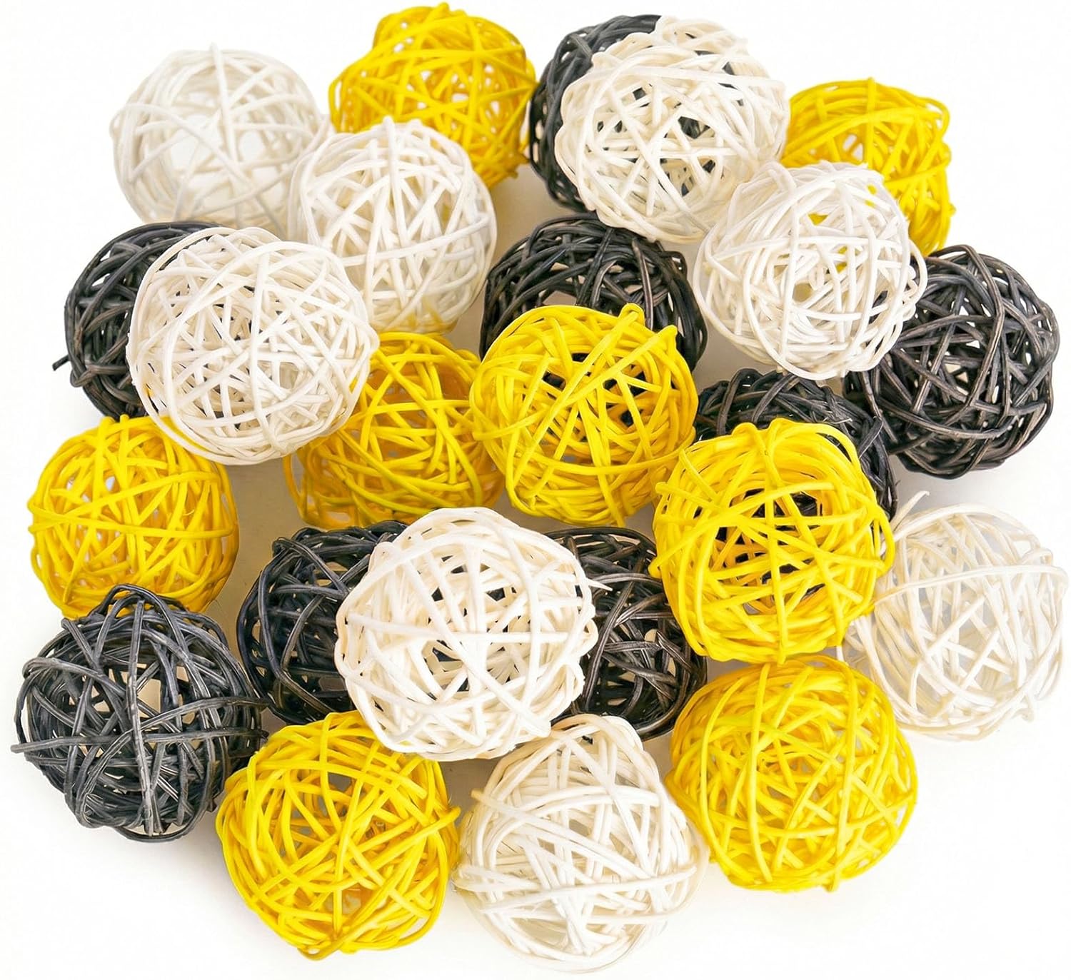 24PCS Yellow Decorative Balls for Bowl Centerpiece, 2 Inch Rattan Bowl Fillers - Wicker Twig Orbs Spheres for Yellow Kitchen Home Decor Vase Table Scatters - Image 1