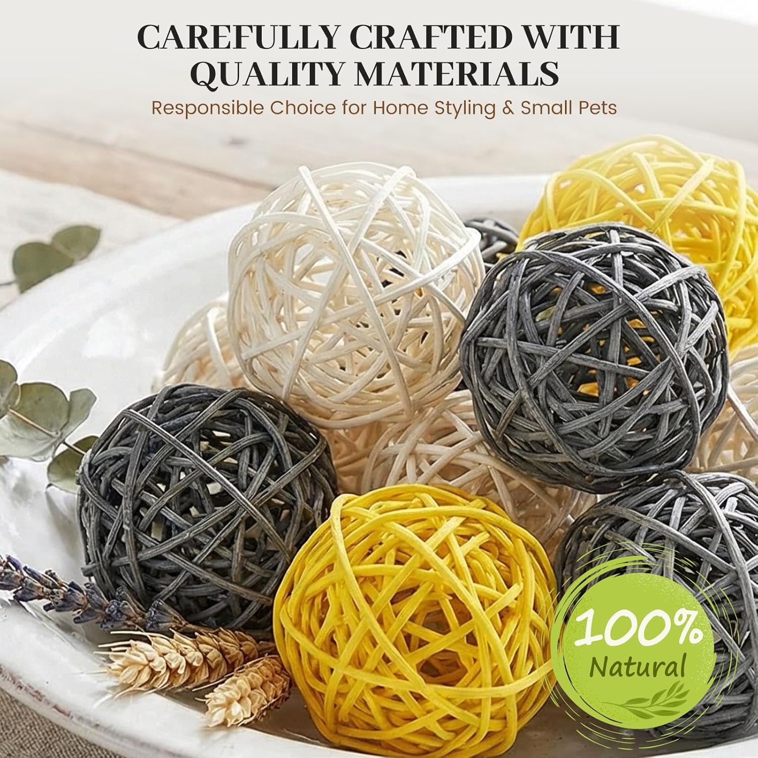 24PCS Yellow Decorative Balls for Bowl Centerpiece, 2 Inch Rattan Bowl Fillers - Wicker Twig Orbs Spheres for Yellow Kitchen Home Decor Vase Table Scatters - Image 6