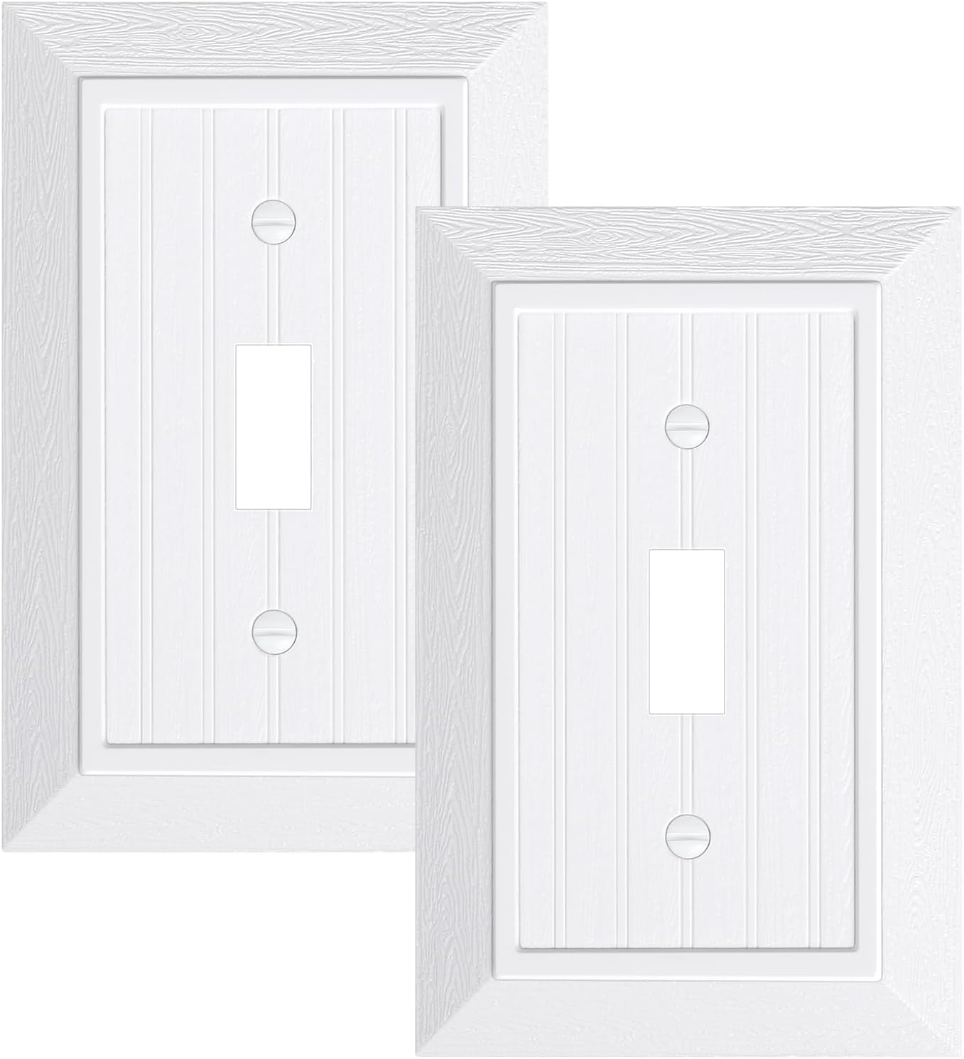 2-Pack Classic Beadboard Single Toggle Light Switch Cover Plate, Unbreakable Polycarbonate Decorative Switch Plate Covers, Pure White 1 Gang Wall Plate - Image 1