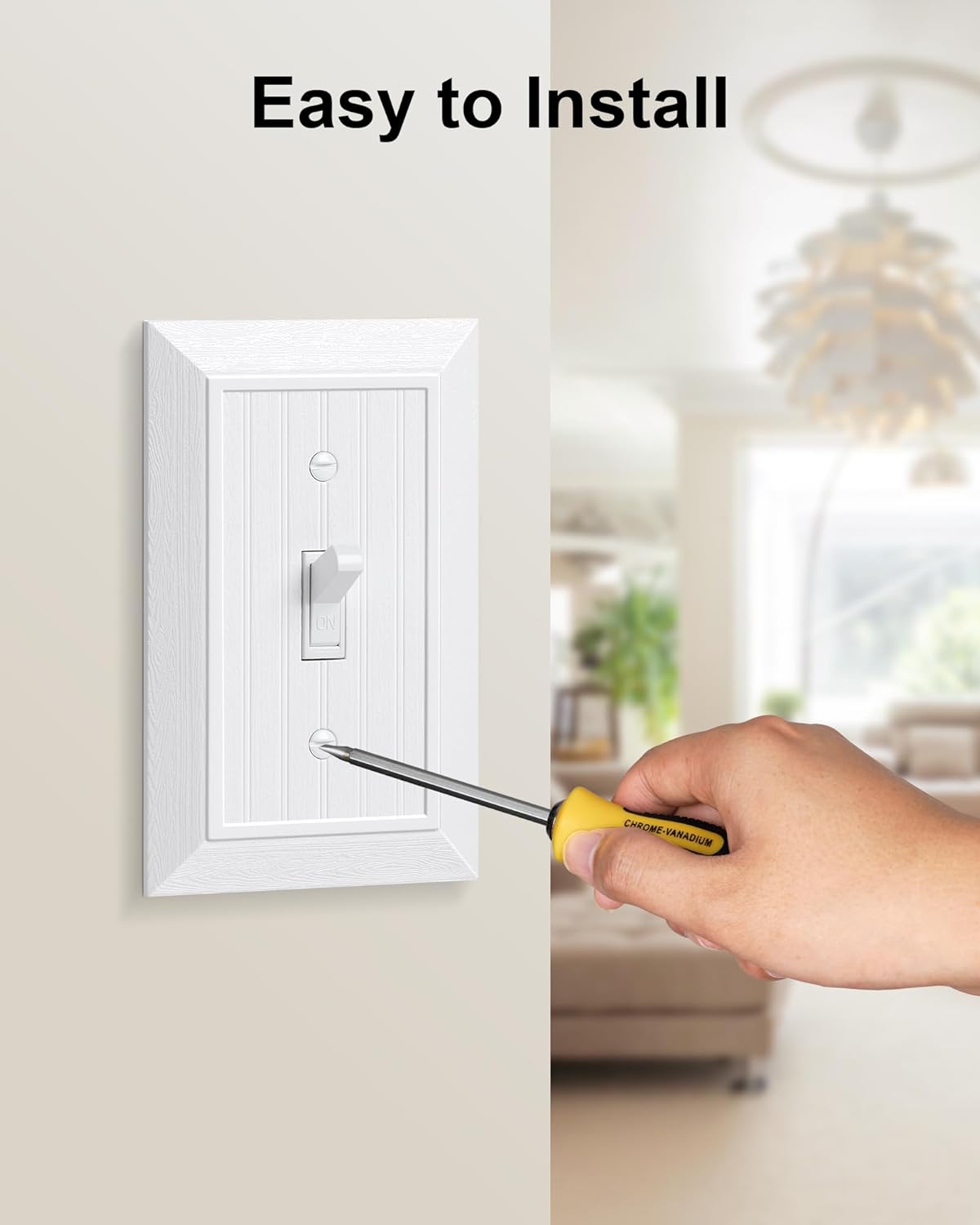 2-Pack Classic Beadboard Single Toggle Light Switch Cover Plate, Unbreakable Polycarbonate Decorative Switch Plate Covers, Pure White 1 Gang Wall Plate - Image 5