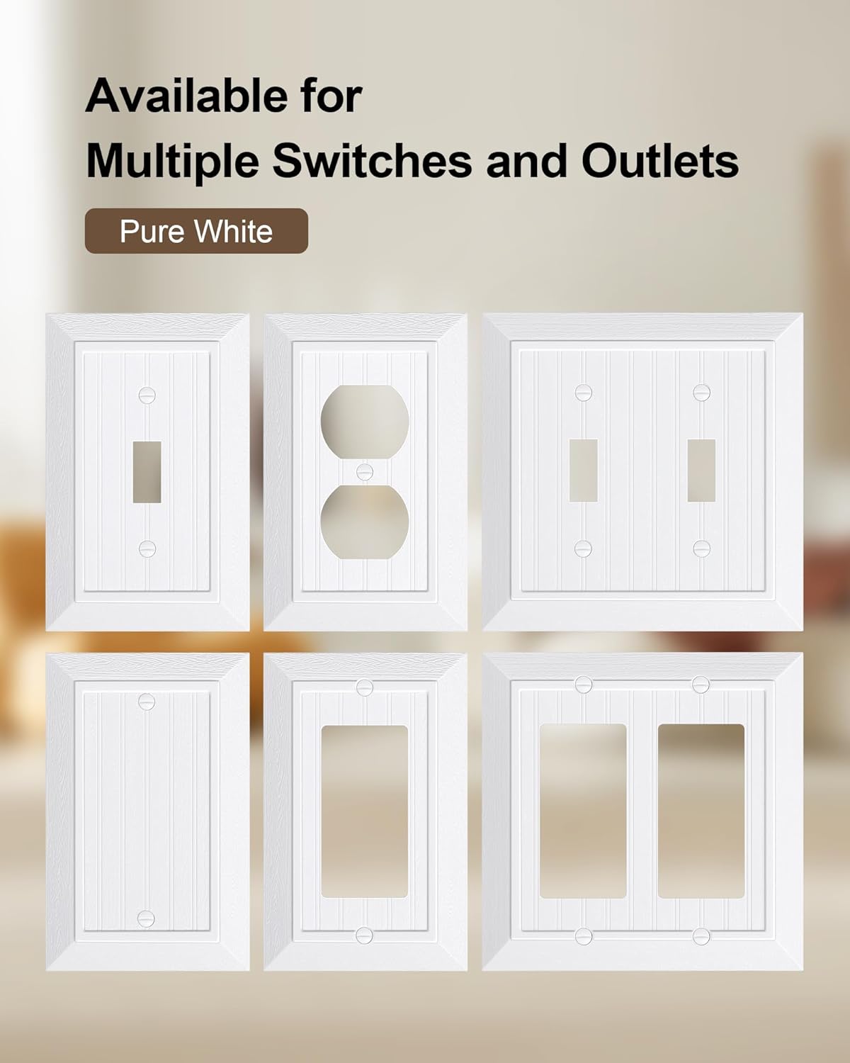 2-Pack Classic Beadboard Single Toggle Light Switch Cover Plate, Unbreakable Polycarbonate Decorative Switch Plate Covers, Pure White 1 Gang Wall Plate - Image 7