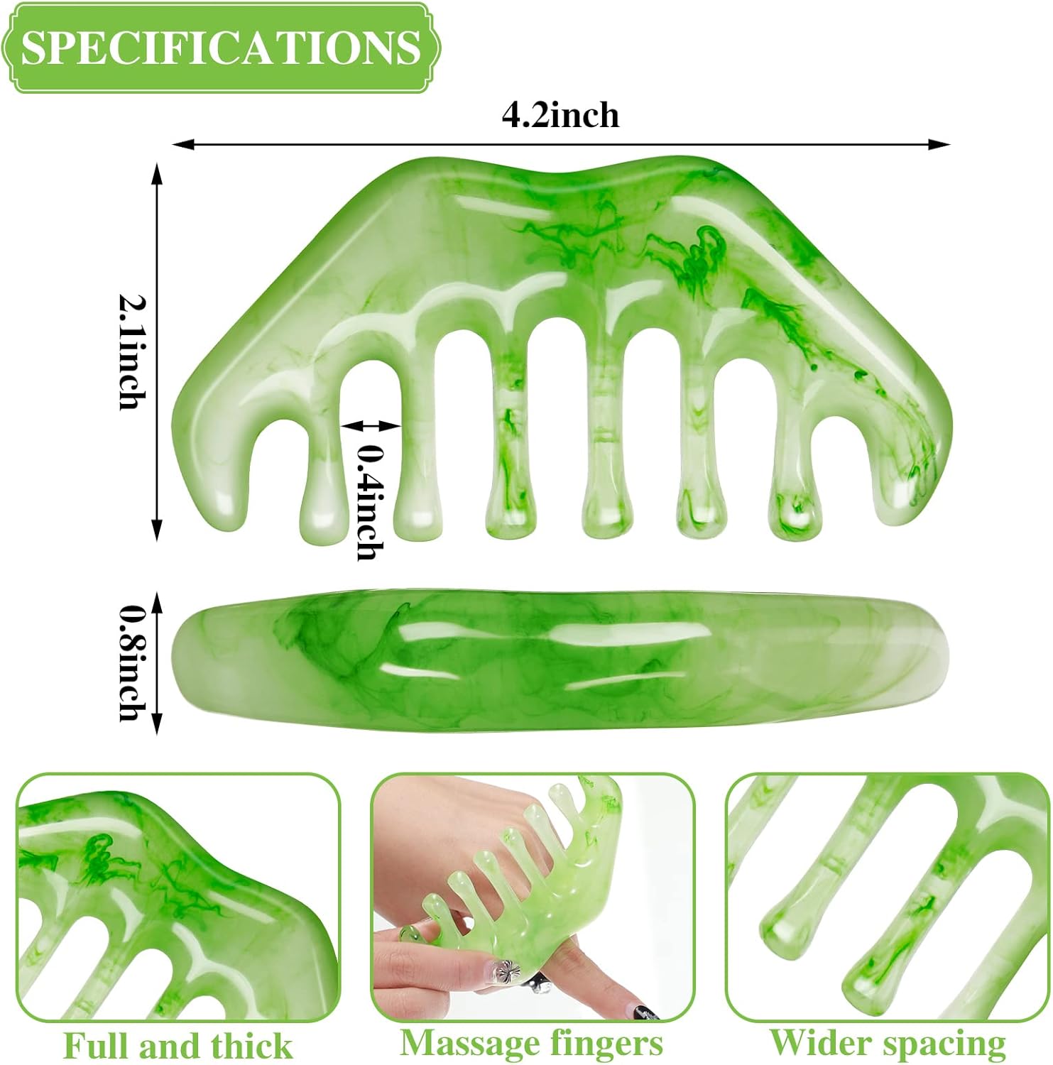 2 Pcs Jade Combs Esthetician Supplies Massage Stone Hair Gua Sha Scraping Scalp Comb Facial Massage Tool Handheld Head Tools Head Caring Therapy Valentines for Women(Elegant Style) - Image 2