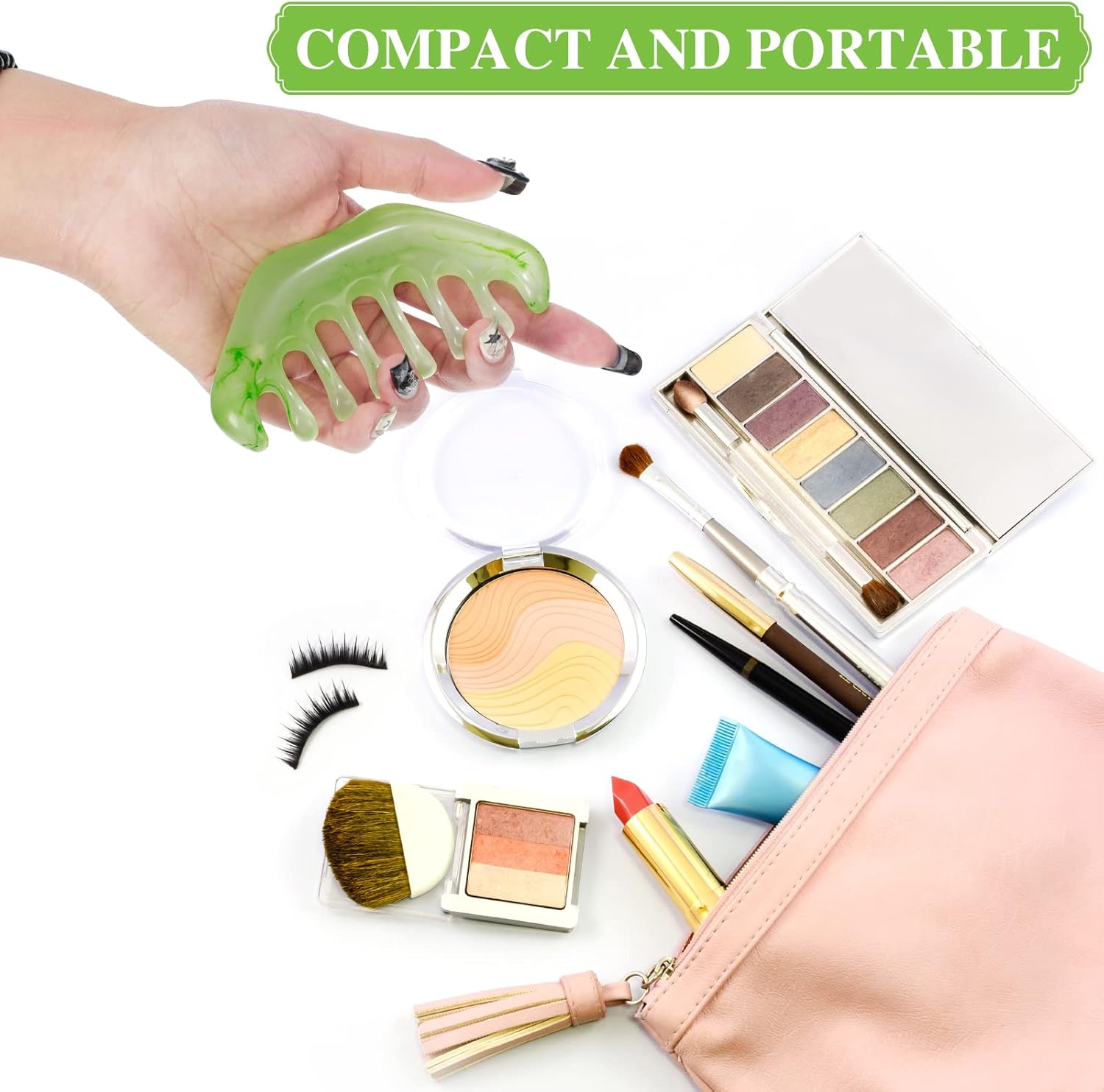 2 Pcs Jade Combs Esthetician Supplies Massage Stone Hair Gua Sha Scraping Scalp Comb Facial Massage Tool Handheld Head Tools Head Caring Therapy Valentines for Women(Elegant Style) - Image 5