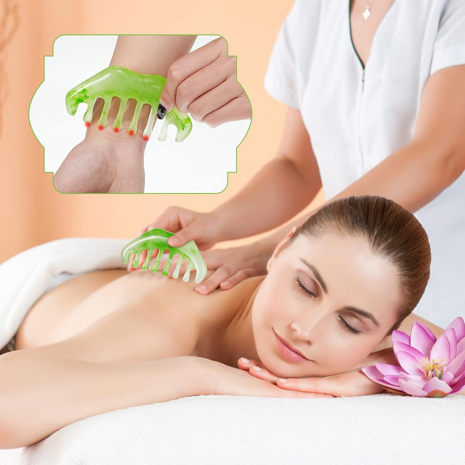 2 Pcs Jade Combs Esthetician Supplies Massage Stone Hair Gua Sha Scraping Scalp Comb Facial Massage Tool Handheld Head Tools Head Caring Therapy Valentines for Women(Elegant Style) - Image 7