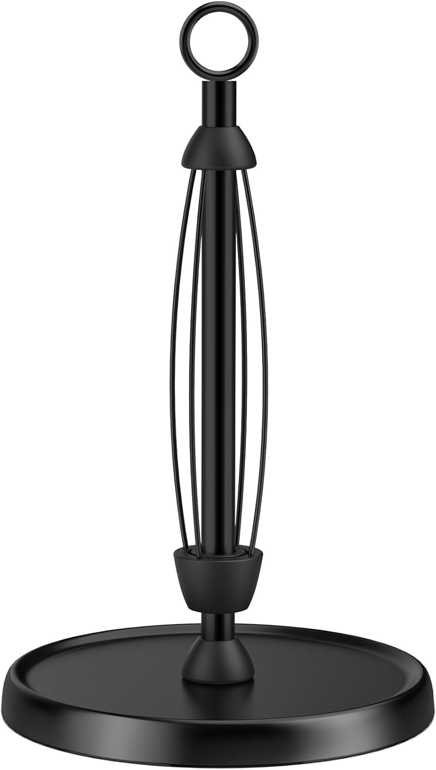 Black Paper Towel Holder Countertop, One-Handed Tear, Stainless Steel, Weighted Base, Ring Paper Towel Holder Stand with Ratchet System for Kitchen Farmhouse Essentials Decor - Image 1