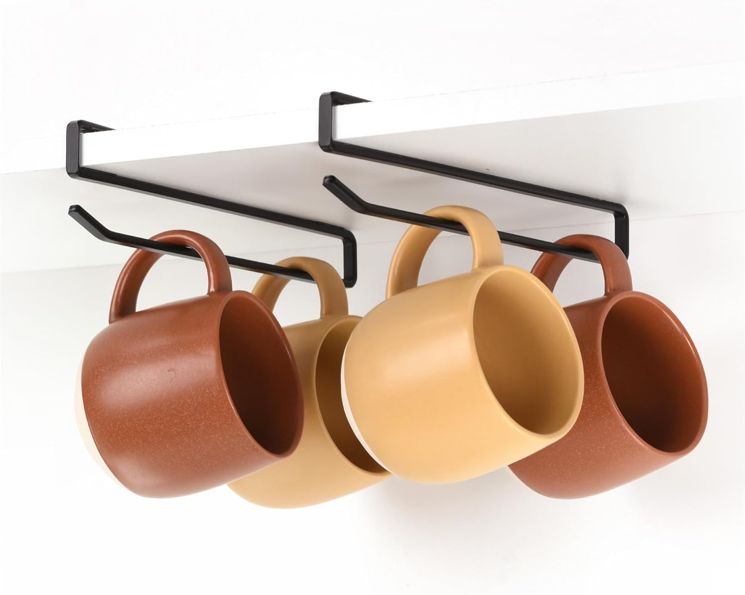 Coffee Mug Hanger for Cabinet, Clip-On Shelf, for Cups, Utensil, Tumbler Lid, Screwless Install (Pack of 2), Fits Shelves up to 3/4