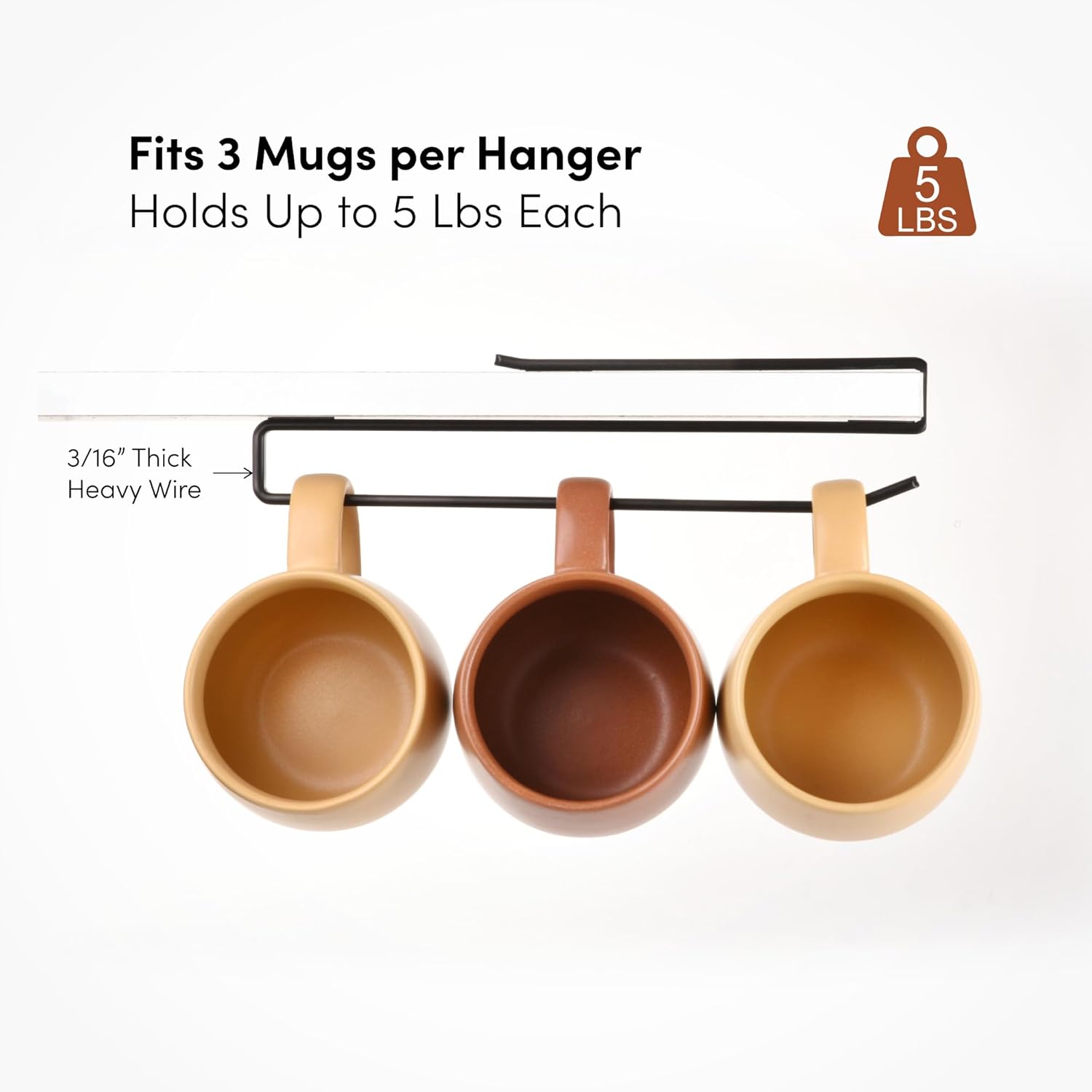 Coffee Mug Hanger for Cabinet, Clip-On Shelf, for Cups, Utensil, Tumbler Lid, Screwless Install (Pack of 2), Fits Shelves up to 3/4