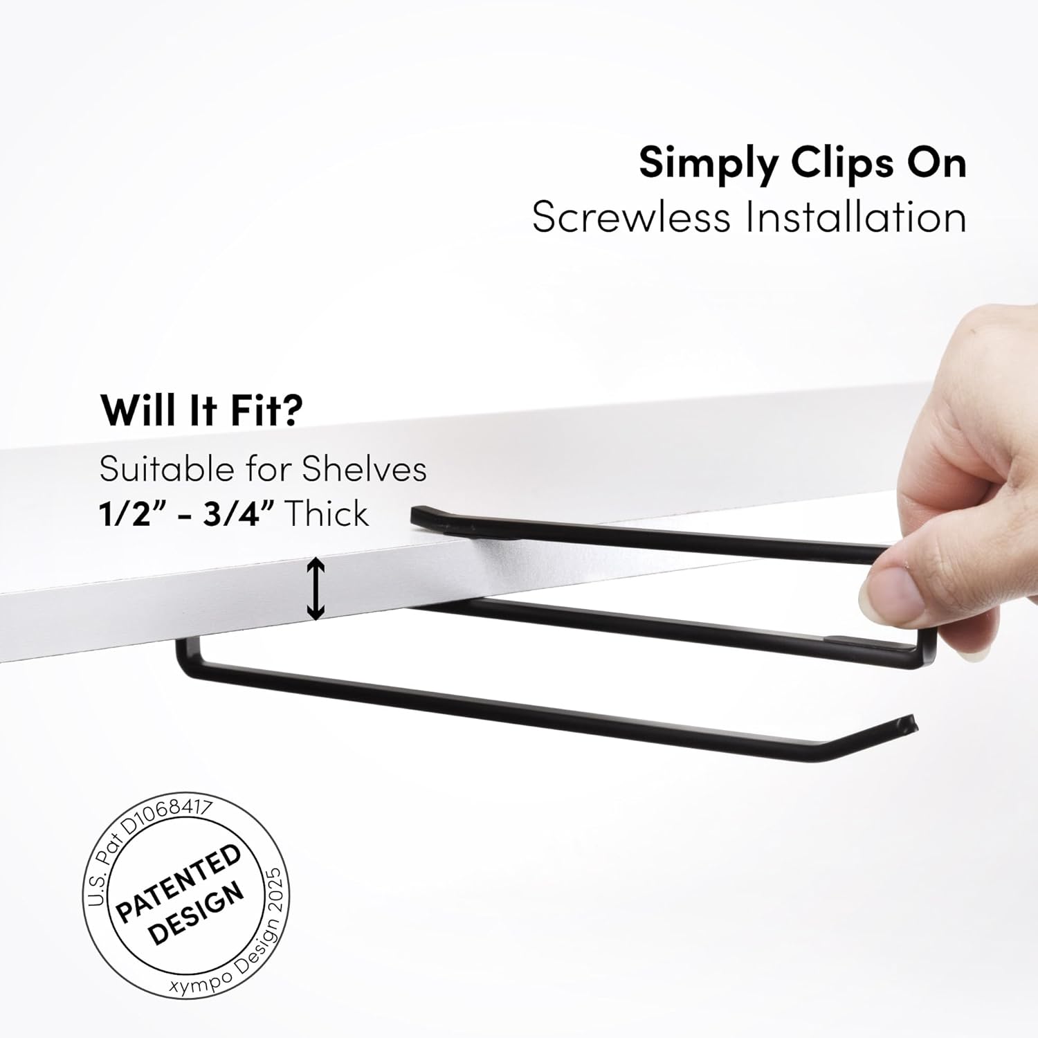 Coffee Mug Hanger for Cabinet, Clip-On Shelf, for Cups, Utensil, Tumbler Lid, Screwless Install (Pack of 2), Fits Shelves up to 3/4