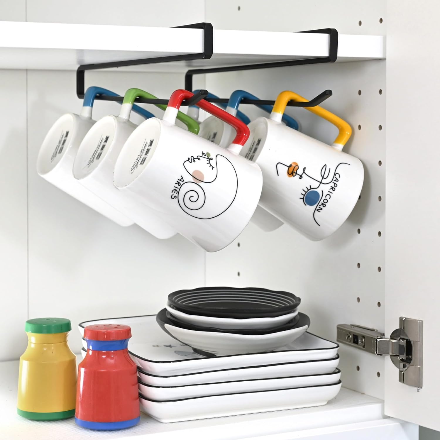 Coffee Mug Hanger for Cabinet, Clip-On Shelf, for Cups, Utensil, Tumbler Lid, Screwless Install (Pack of 2), Fits Shelves up to 3/4