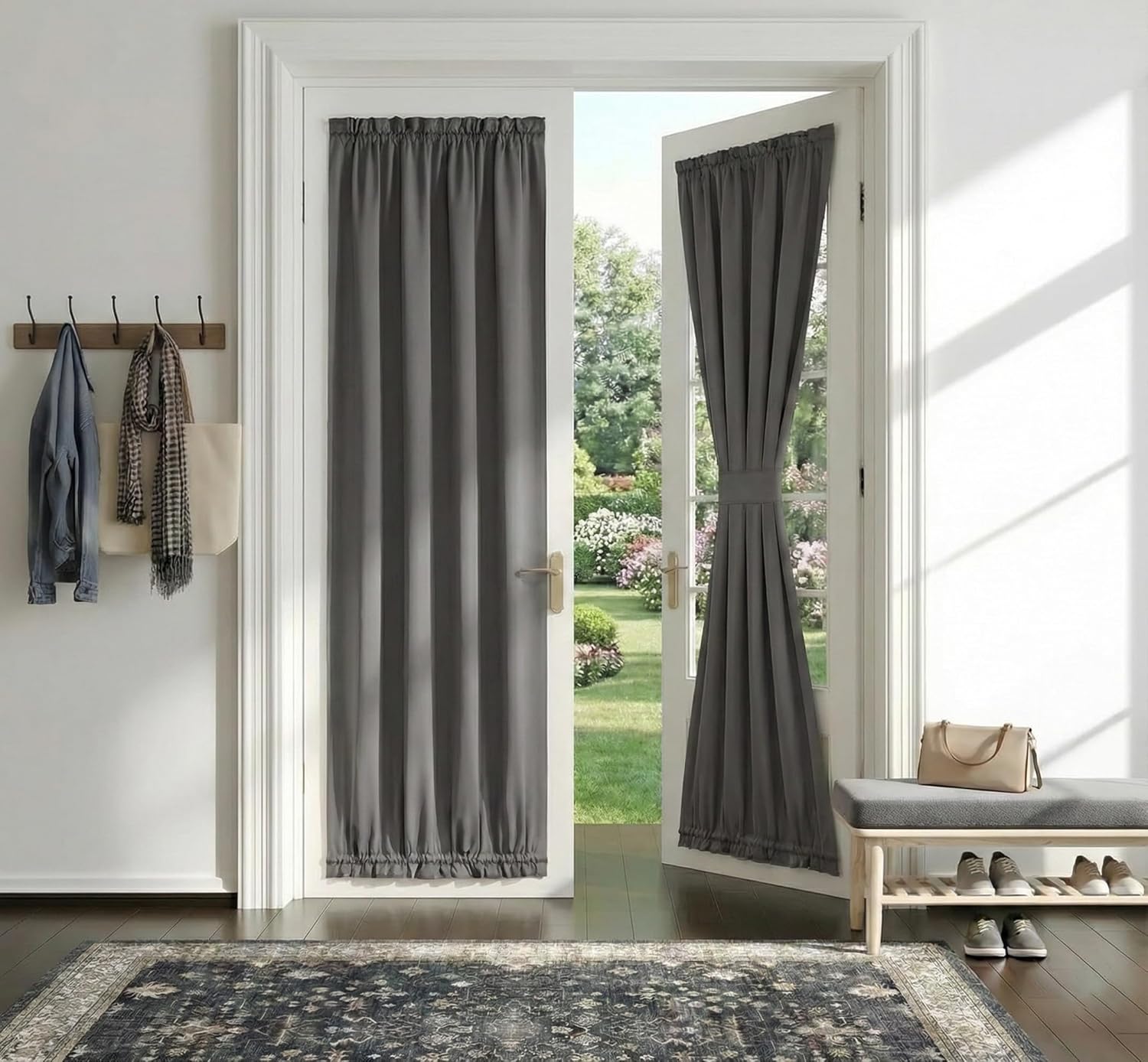 Blackout Door Window Curtains, Dual Rod Pocket Grey Drape for Front Glass French Door, Privacy Thermal Insulated Room Darkening Curtain for Sidelight Window, W 25 x L 72 inch, 1 Panel - Image 1