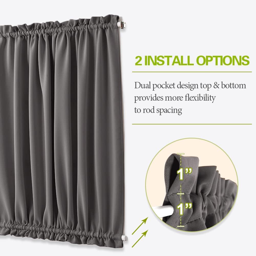 Blackout Door Window Curtains, Dual Rod Pocket Grey Drape for Front Glass French Door, Privacy Thermal Insulated Room Darkening Curtain for Sidelight Window, W 25 x L 72 inch, 1 Panel - Image 2