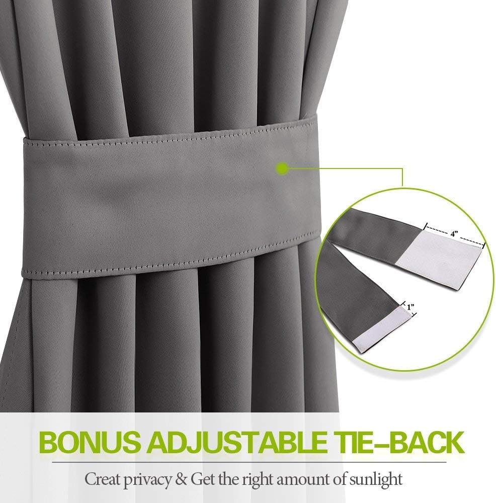 Blackout Door Window Curtains, Dual Rod Pocket Grey Drape for Front Glass French Door, Privacy Thermal Insulated Room Darkening Curtain for Sidelight Window, W 25 x L 72 inch, 1 Panel - Image 3