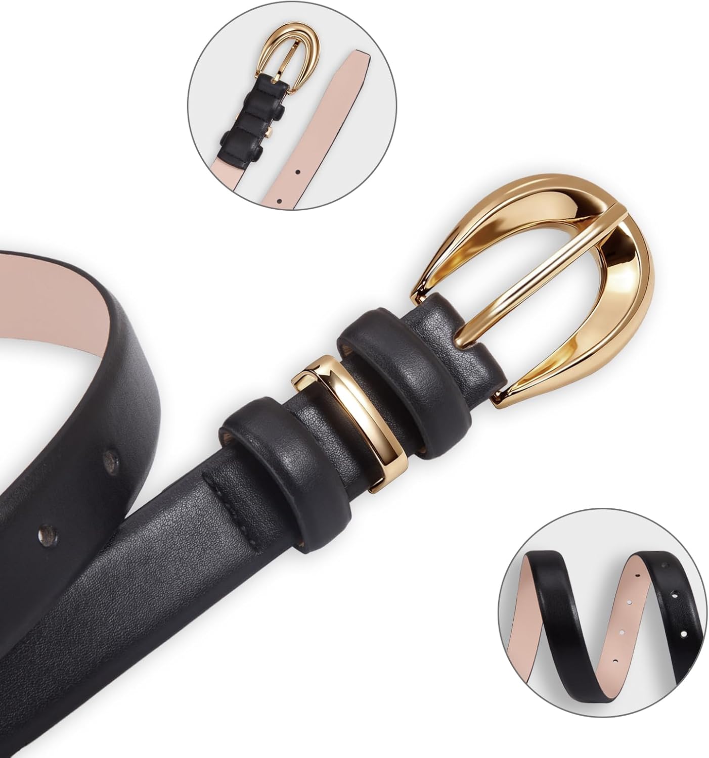 Women Skinny Leather Belts for Jeans Dress Fashion Ladies Faux Belt with Gold Buckle - Image 7