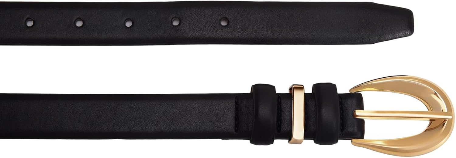 Women Skinny Leather Belts for Jeans Dress Fashion Ladies Faux Belt with Gold Buckle - Image 8