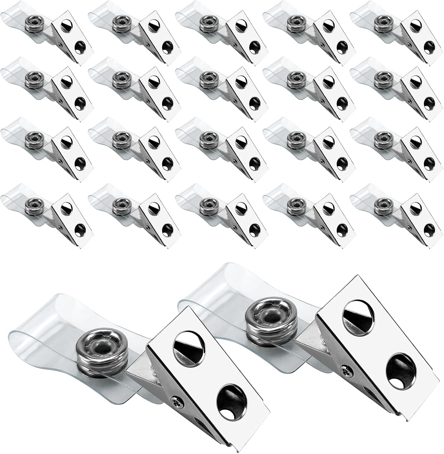 DE 100Pcs Metal Badge Clips with Clear PCV Straps,ID Strap Clip Adapter ID Badge Clips - Image 1