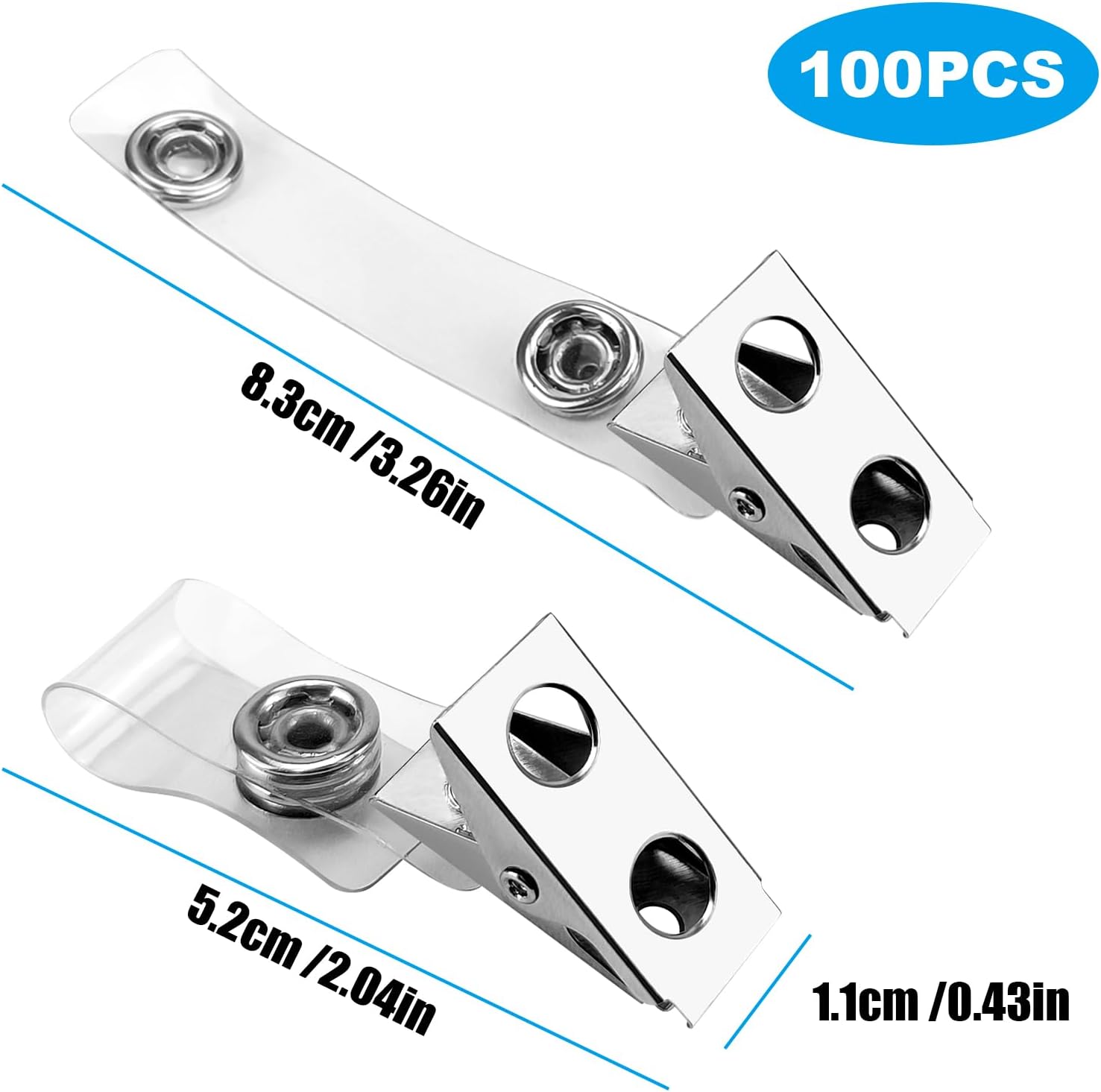 DE 100Pcs Metal Badge Clips with Clear PCV Straps,ID Strap Clip Adapter ID Badge Clips - Image 2