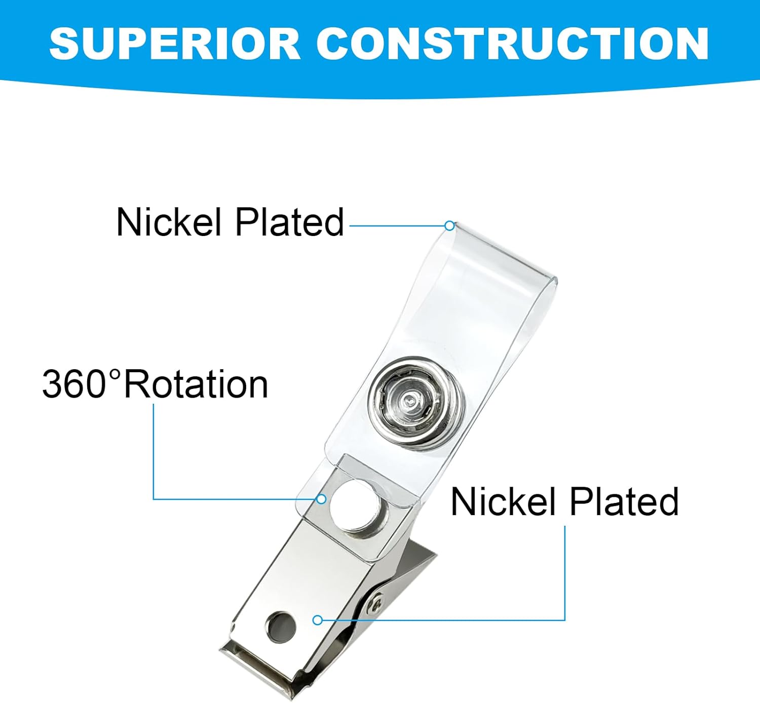 DE 100Pcs Metal Badge Clips with Clear PCV Straps,ID Strap Clip Adapter ID Badge Clips - Image 3