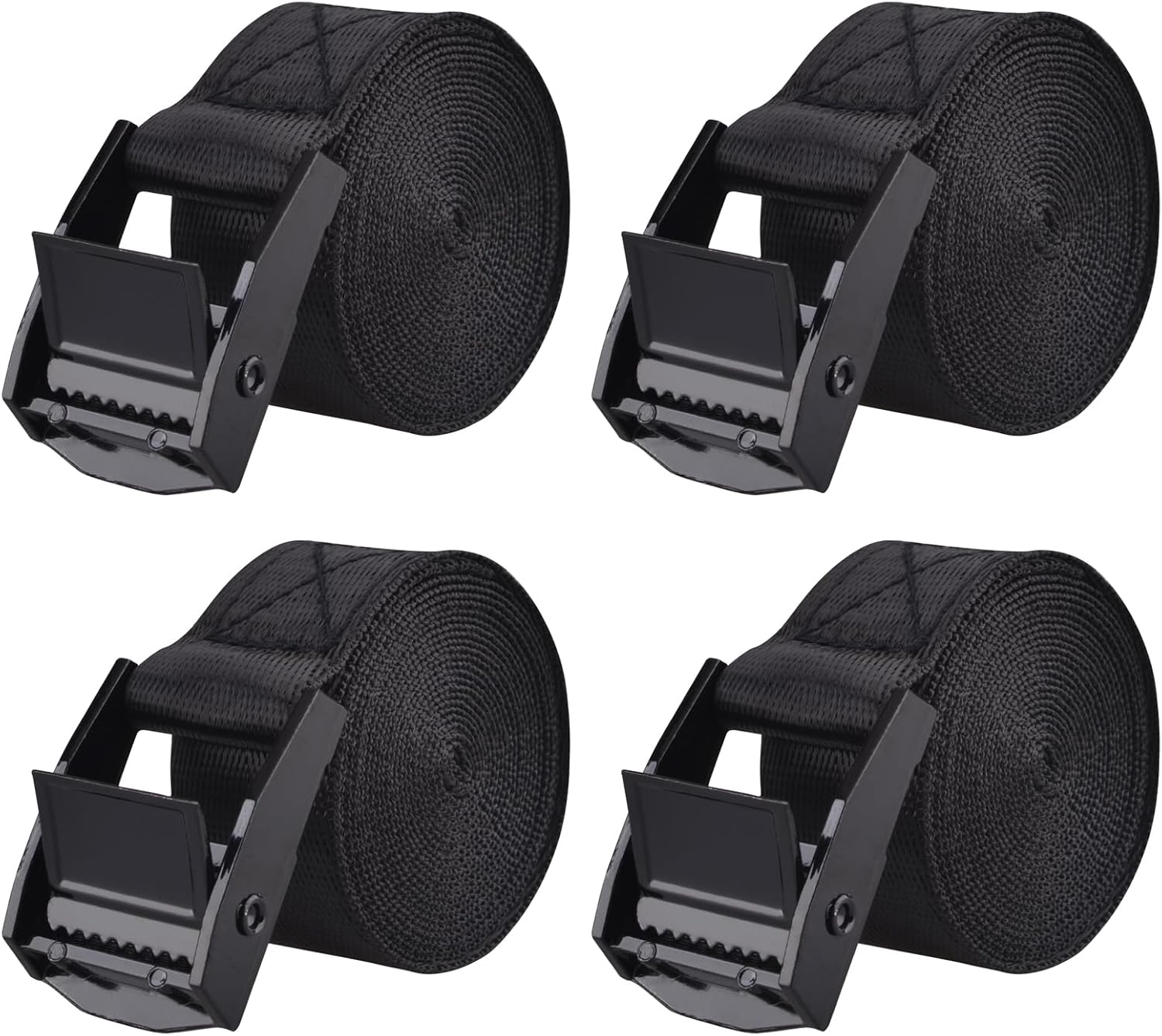 Cinch Tie Down Strap Lashing Straps Heavy Duty Nylon Straps with Cam Buckles for Cargo, Trucks, Boat, Motorcycle,SUP, Kayak, Canoe, Trailer (1m, Black - 4 Pack) - Image 1