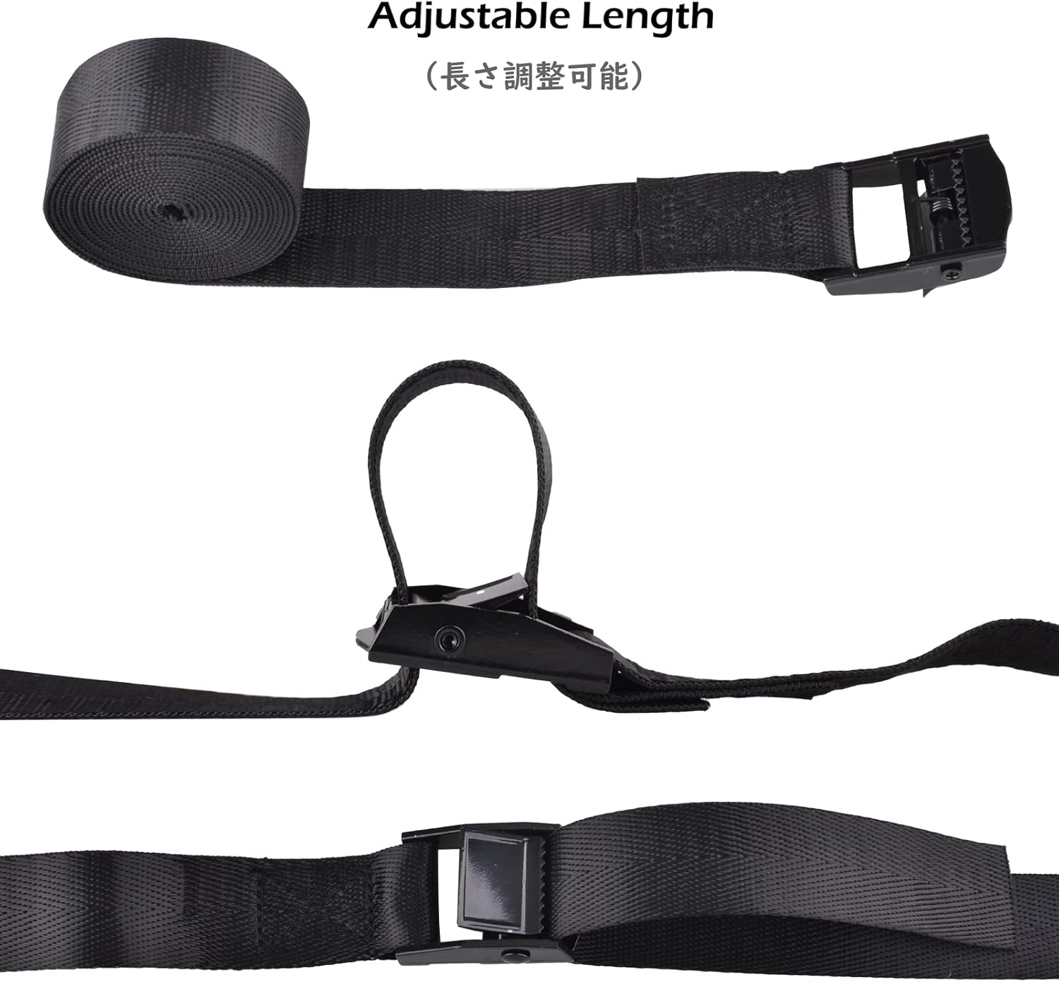 Cinch Tie Down Strap Lashing Straps Heavy Duty Nylon Straps with Cam Buckles for Cargo, Trucks, Boat, Motorcycle,SUP, Kayak, Canoe, Trailer (1m, Black - 4 Pack) - Image 4