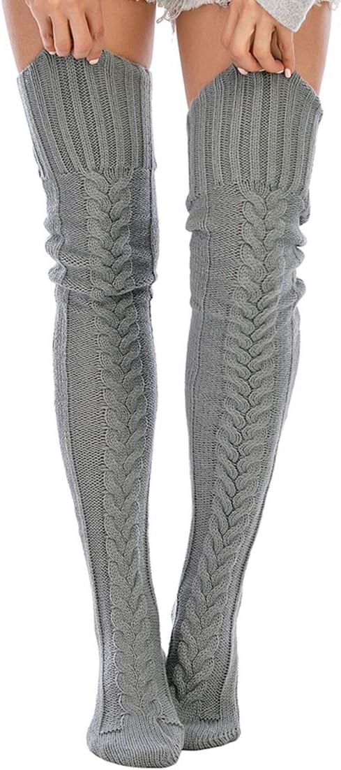 Women's Cable Knitted Thigh High Boot Socks Extra Long Winter Stockings Over Knee Leg Warmers - Image 1