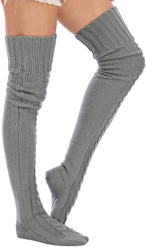 Women's Cable Knitted Thigh High Boot Socks Extra Long Winter Stockings Over Knee Leg Warmers - Image 5