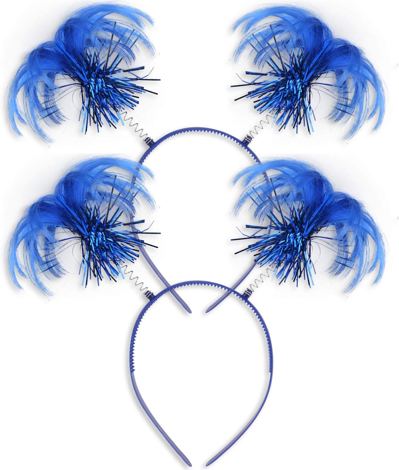 2 Pack Blue Ponytail Headband Feathers Head Bopper Party Accessory for Costume Party School Festivals - Image 1