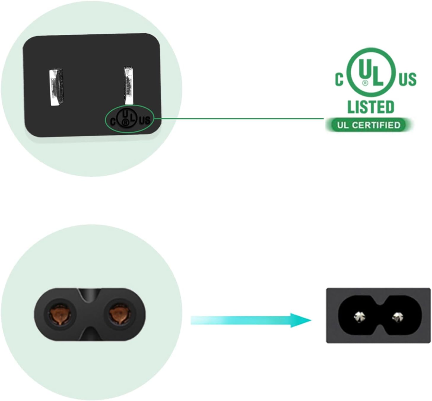 Power Cord for JBL PartyBox 100 110 200 300 310 710 1000 On-The-Go Speaker, ONN Party Speaker, JBL Soundbar 2 Prong Power Cable Replacement - Image 4