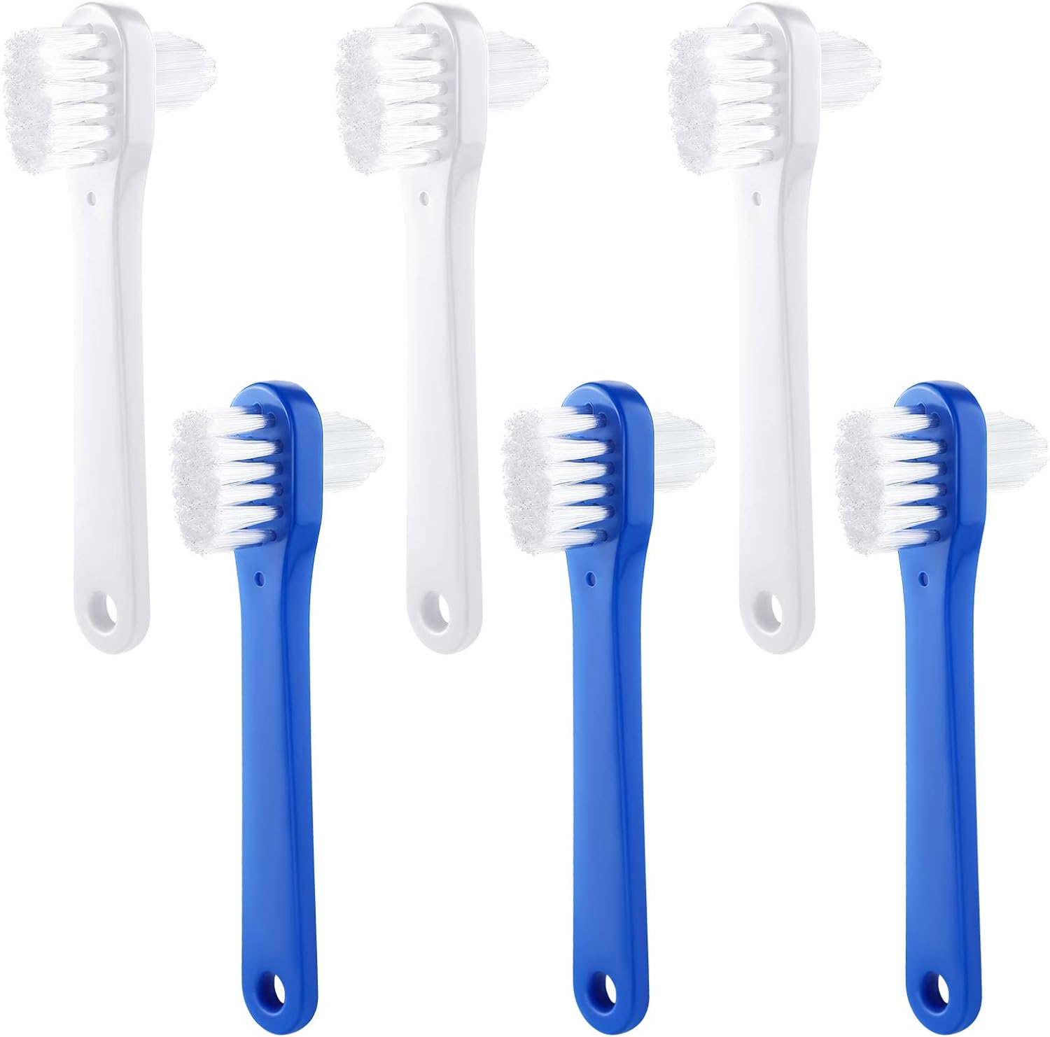 6 Pack Denture Cleaning Brush Dual Head Portable Denture Toothbrush Hard Double Sided Multi-Layered Bristles False Teeth Toothbrush for Care Clean Clear Brace Mouth Guard(Blue White,Flat) - Image 1
