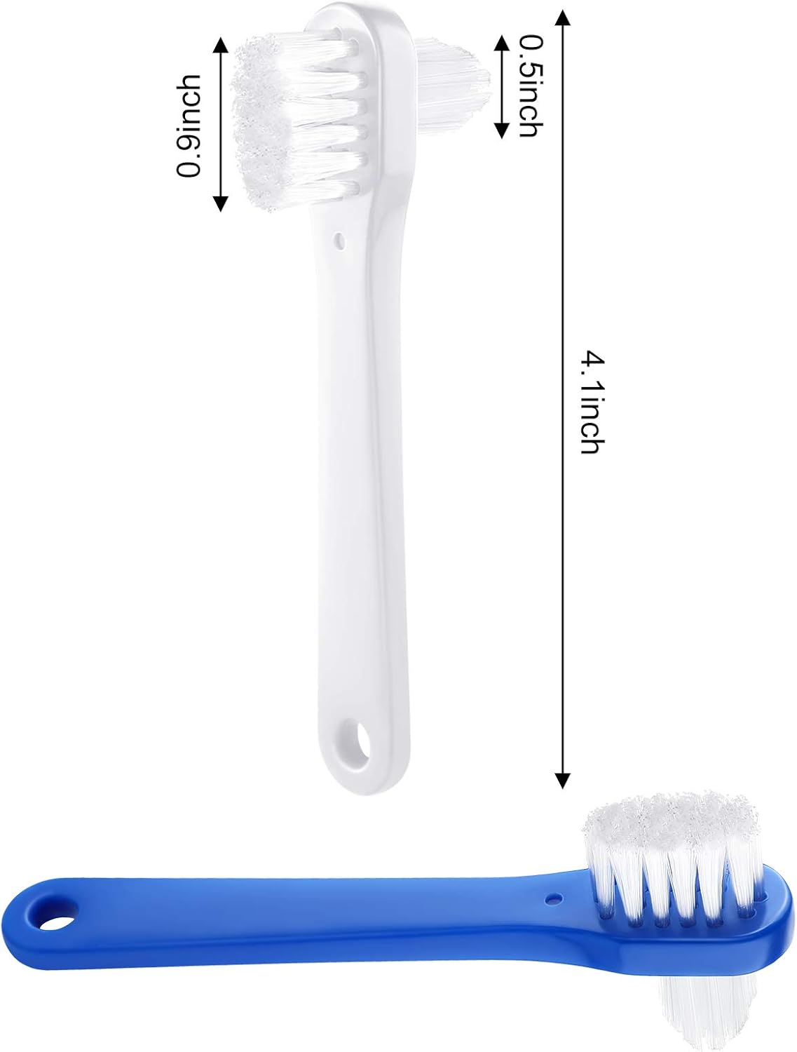 6 Pack Denture Cleaning Brush Dual Head Portable Denture Toothbrush Hard Double Sided Multi-Layered Bristles False Teeth Toothbrush for Care Clean Clear Brace Mouth Guard(Blue White,Flat) - Image 2