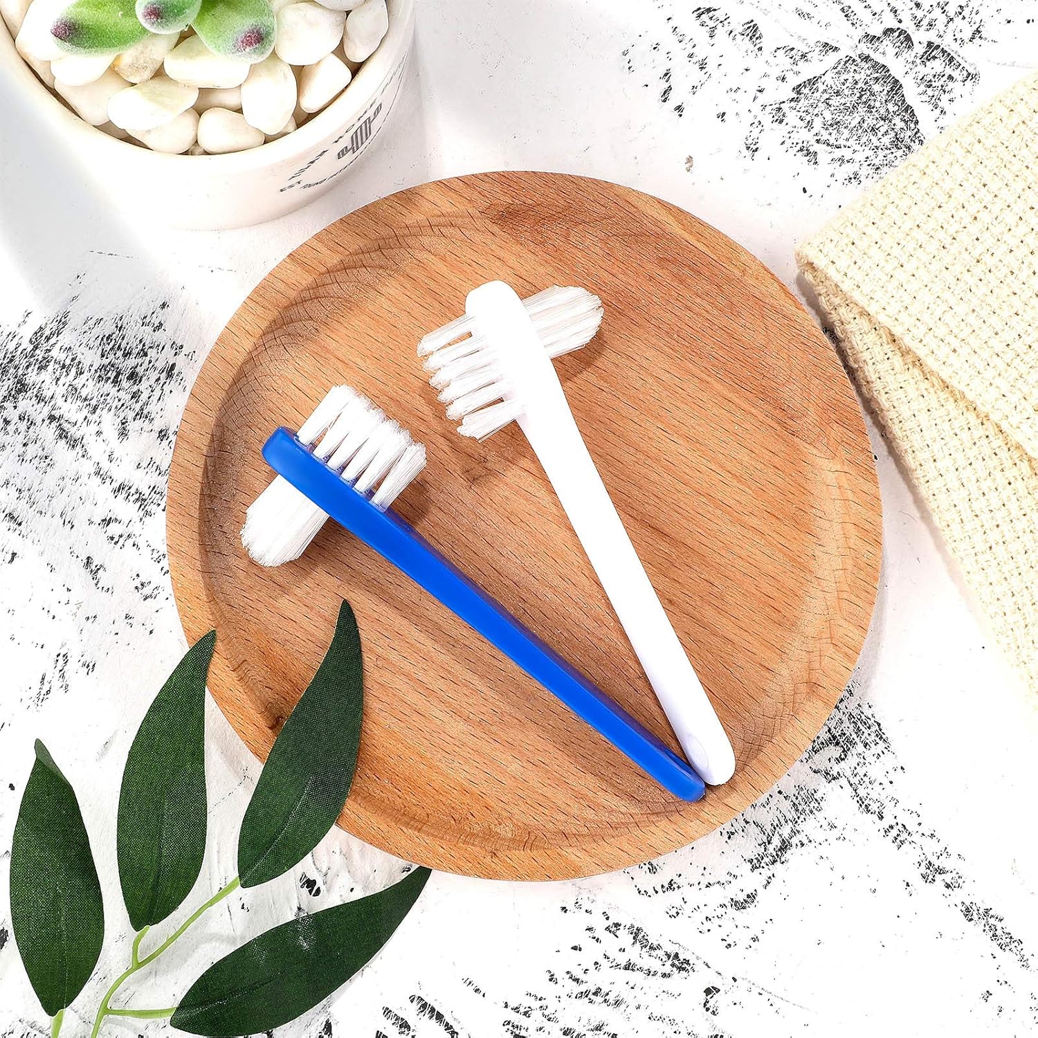 6 Pack Denture Cleaning Brush Dual Head Portable Denture Toothbrush Hard Double Sided Multi-Layered Bristles False Teeth Toothbrush for Care Clean Clear Brace Mouth Guard(Blue White,Flat) - Image 5