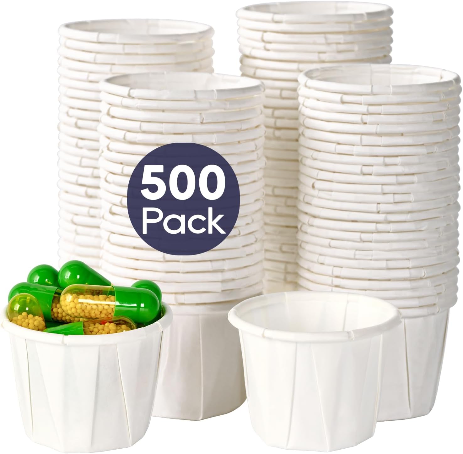 500 Pack 0.75 oz Disposable Paper Souffle Medicine Cups, 3/4 oz Sample Cups for Tasting Pills, Food Dessert Services, and Condiments - Image 1