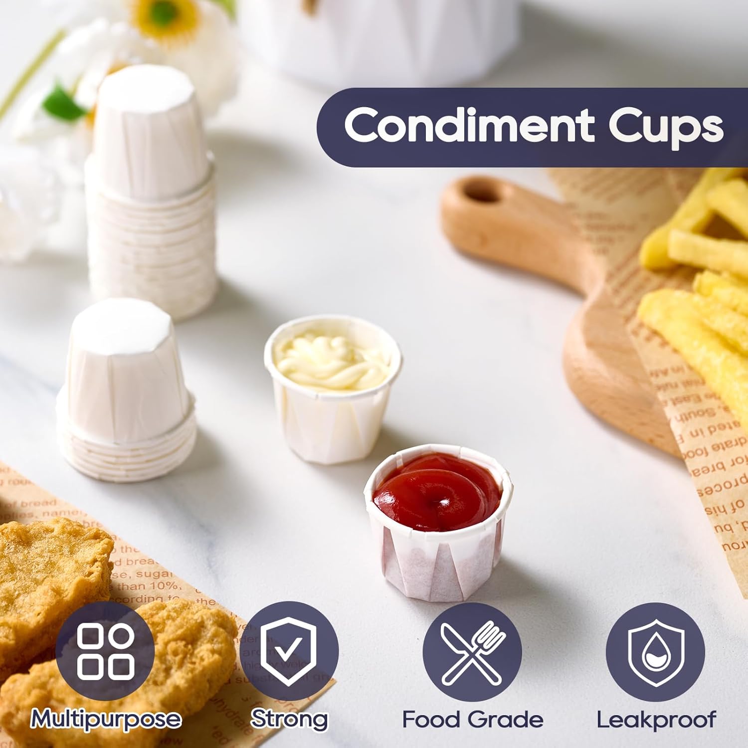 500 Pack 0.75 oz Disposable Paper Souffle Medicine Cups, 3/4 oz Sample Cups for Tasting Pills, Food Dessert Services, and Condiments - Image 4