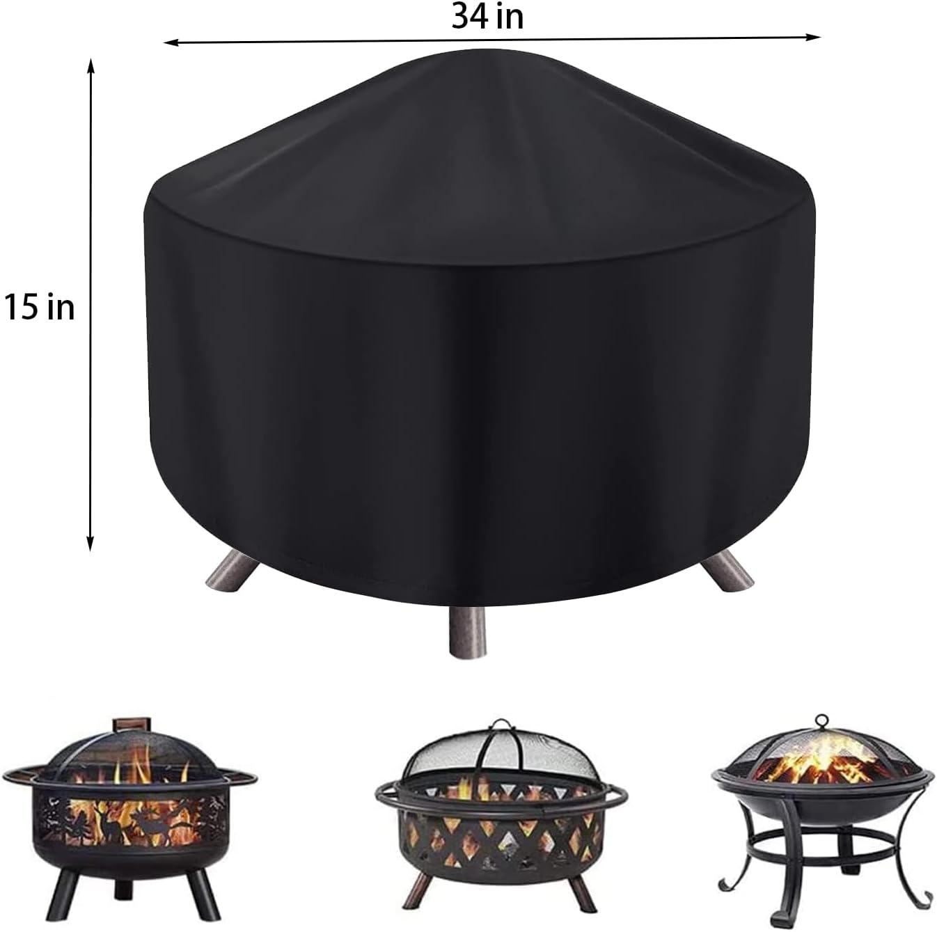 Round Fire Pit Cover for 22-34 Inch Firepit, Heavy Duty Outdoor Patio Fireplace Covers - Waterproof Dustproof Anti UV and Tear Resistant - Image 3
