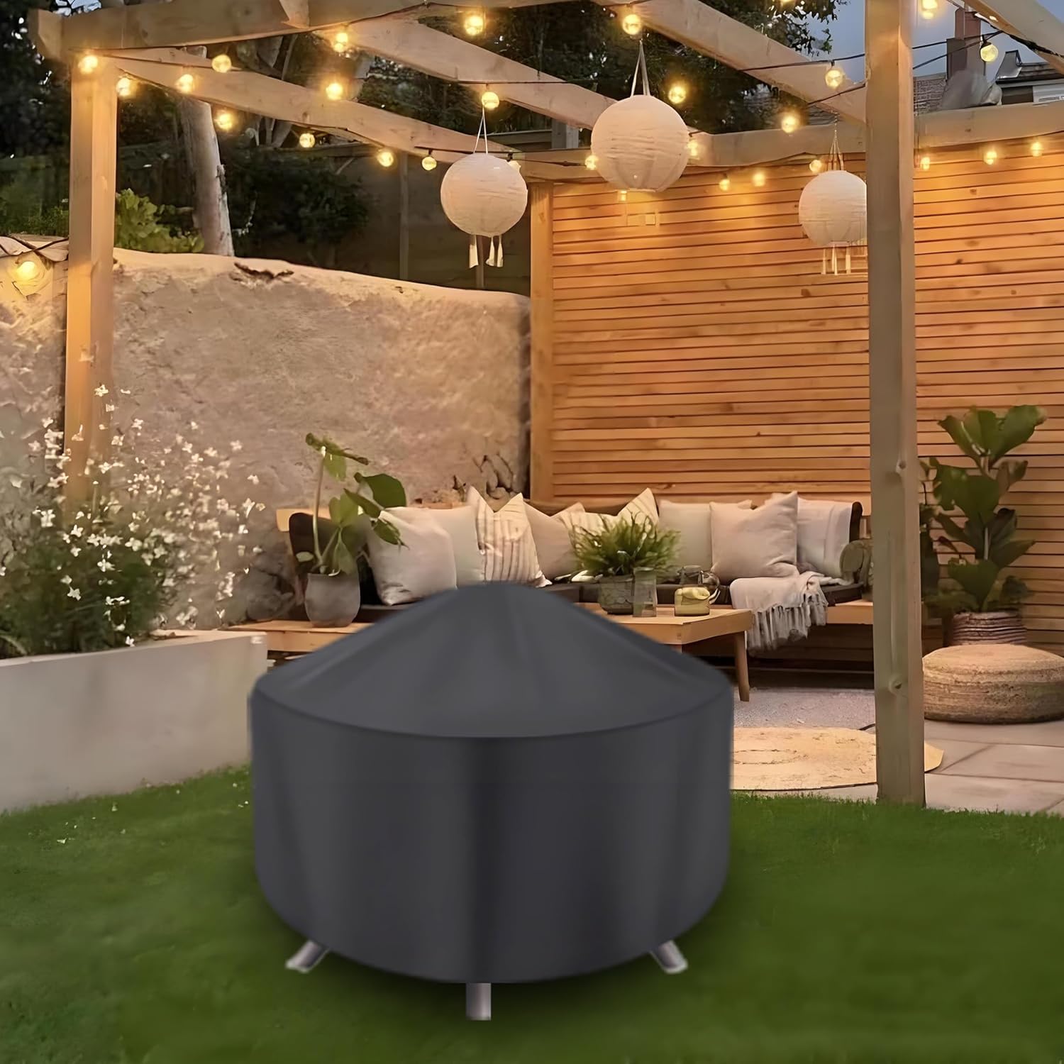 Round Fire Pit Cover for 22-34 Inch Firepit, Heavy Duty Outdoor Patio Fireplace Covers - Waterproof Dustproof Anti UV and Tear Resistant - Image 5