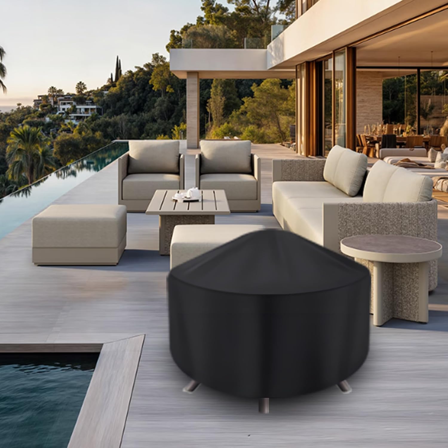 Round Fire Pit Cover for 22-34 Inch Firepit, Heavy Duty Outdoor Patio Fireplace Covers - Waterproof Dustproof Anti UV and Tear Resistant - Image 6