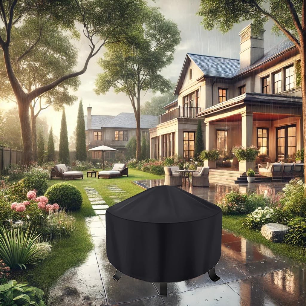 Round Fire Pit Cover for 22-34 Inch Firepit, Heavy Duty Outdoor Patio Fireplace Covers - Waterproof Dustproof Anti UV and Tear Resistant - Image 8